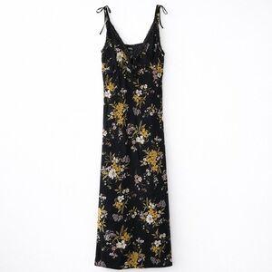 Wild Fable Black Floral Slip Maxi Dress Lace Trim Boho Cottagecore M
